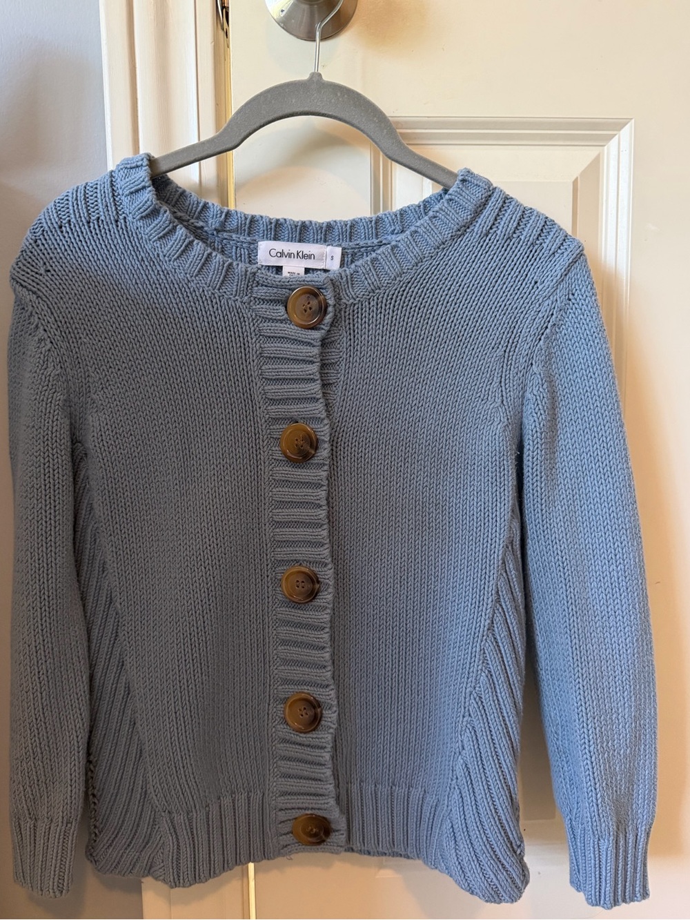 Calvin Klein Dusty Blue Button-Front Knit Cardigan